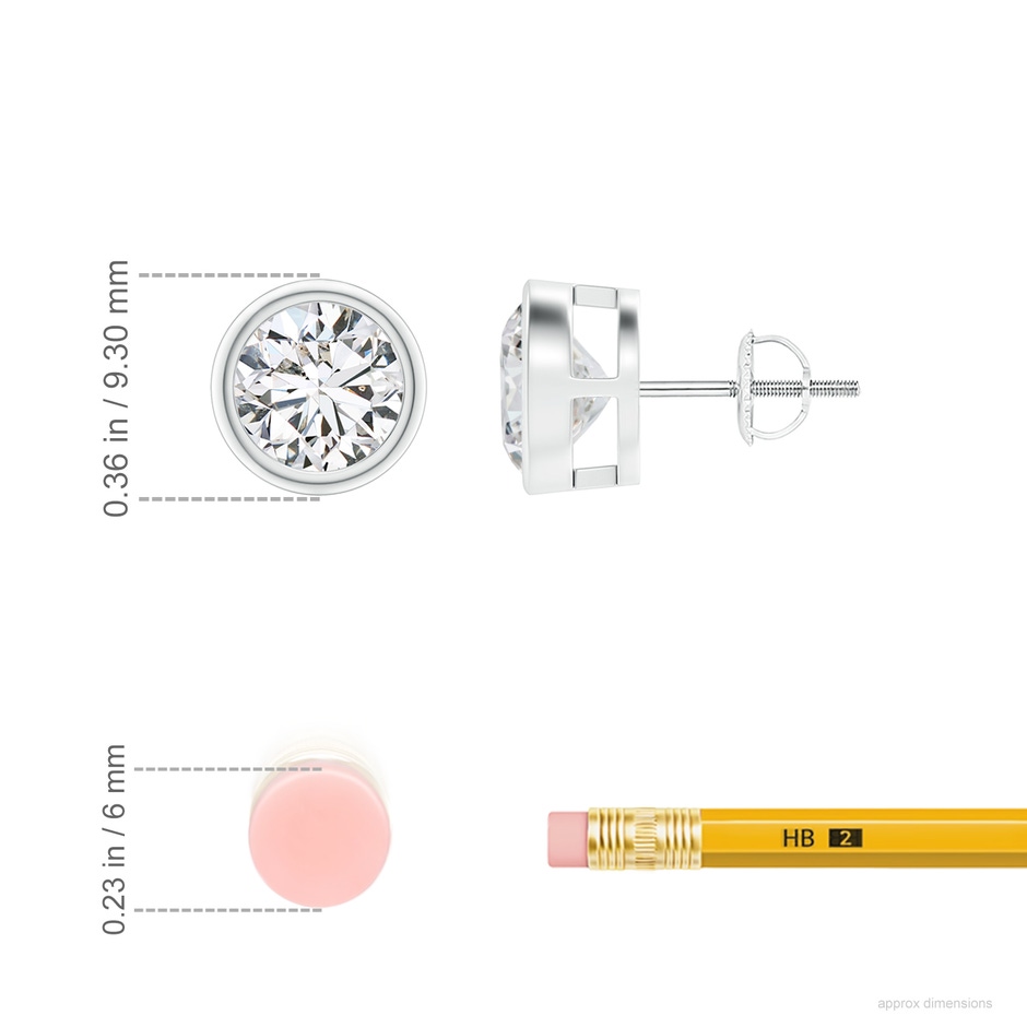 7.4mm HSI2 Bezel-Set Diamond Solitaire Stud Earrings in P950 Platinum ruler