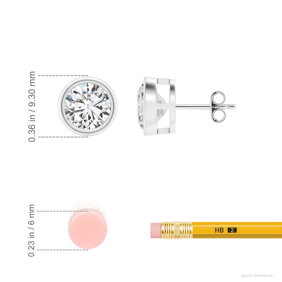 7.4mm HSI2 Bezel-Set Diamond Solitaire Stud Earrings in S999 Silver ruler