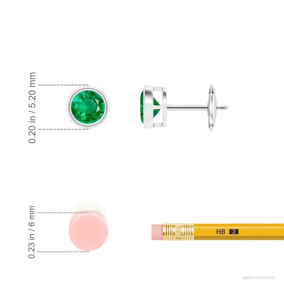 4mm AAA Bezel-Set Emerald Solitaire Stud Earrings in 18K White Gold ruler