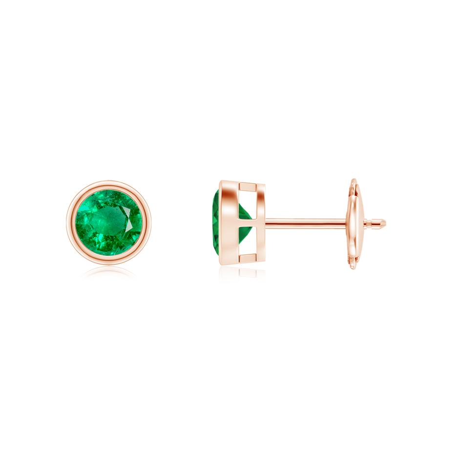 4mm AAA Bezel-Set Emerald Solitaire Stud Earrings in Rose Gold 