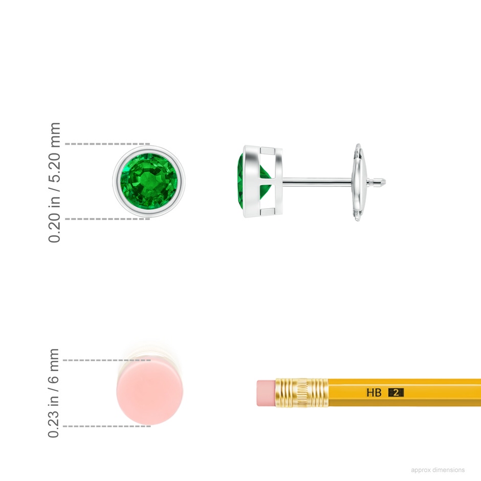 4mm AAAA Bezel-Set Emerald Solitaire Stud Earrings in 18K White Gold ruler