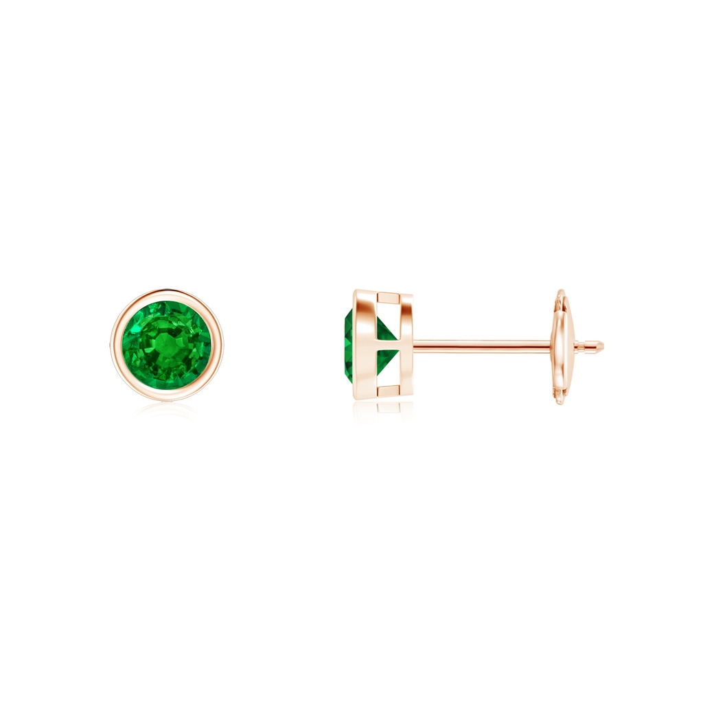 4mm AAAA Bezel-Set Emerald Solitaire Stud Earrings in Rose Gold