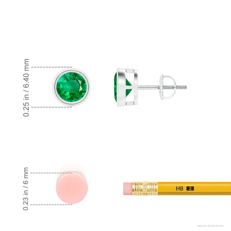 5mm AAA Bezel-Set Emerald Solitaire Stud Earrings in P950 Platinum ruler