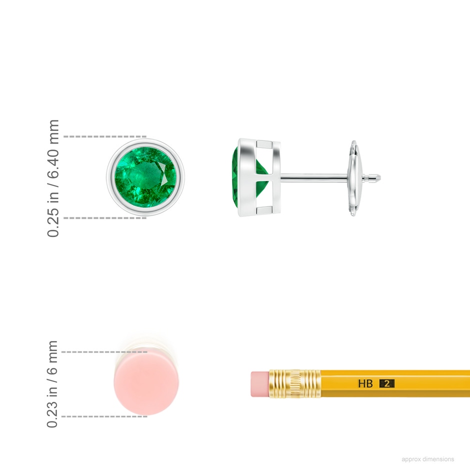 5mm AAA Bezel-Set Emerald Solitaire Stud Earrings in White Gold ruler