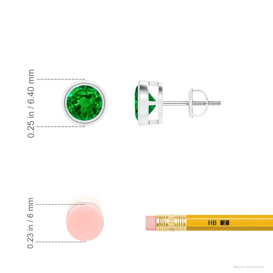 5mm AAAA Bezel-Set Emerald Solitaire Stud Earrings in P950 Platinum ruler