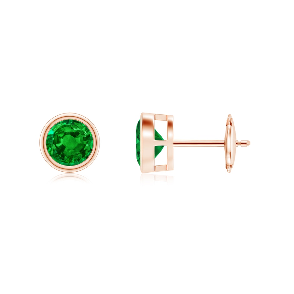 5mm AAAA Bezel-Set Emerald Solitaire Stud Earrings in Rose Gold 