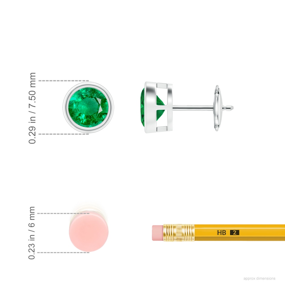 6mm AAA Bezel-Set Emerald Solitaire Stud Earrings in 18K White Gold ruler