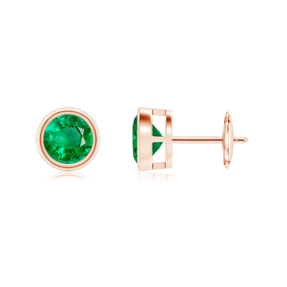 6mm AAA Bezel-Set Emerald Solitaire Stud Earrings in Rose Gold 