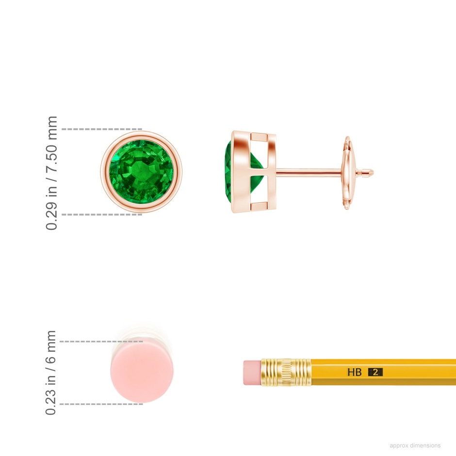 6mm AAAA Bezel-Set Emerald Solitaire Stud Earrings in Rose Gold ruler