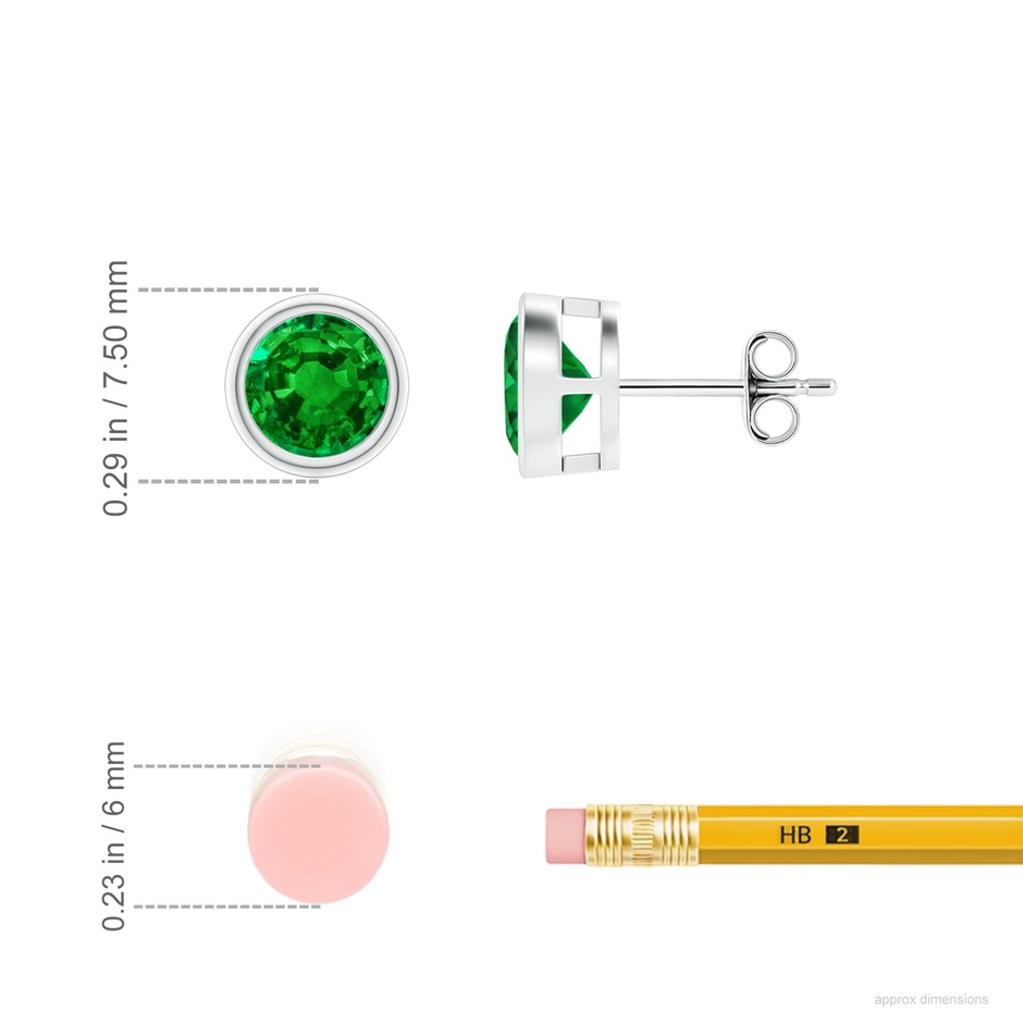 6mm AAAA Bezel-Set Emerald Solitaire Stud Earrings in S999 Silver ruler