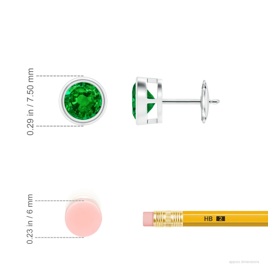 6mm AAAA Bezel-Set Emerald Solitaire Stud Earrings in White Gold ruler