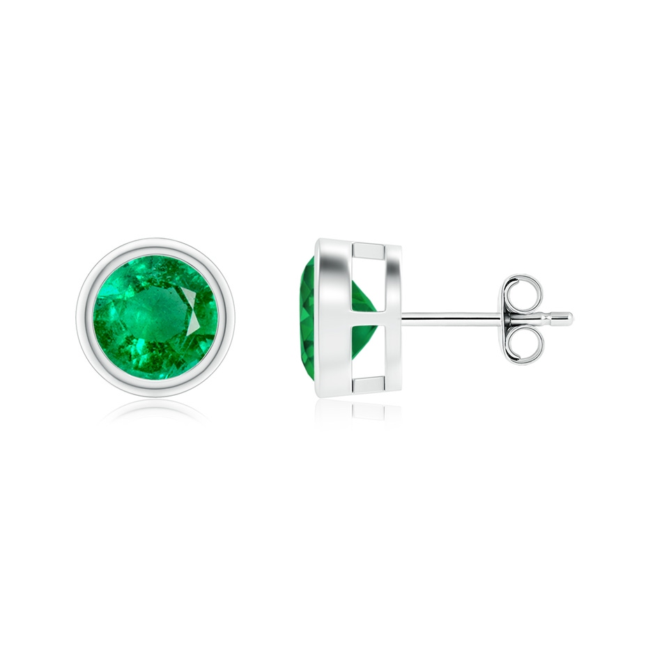 7mm AAA Bezel-Set Emerald Solitaire Stud Earrings in S999 Silver 