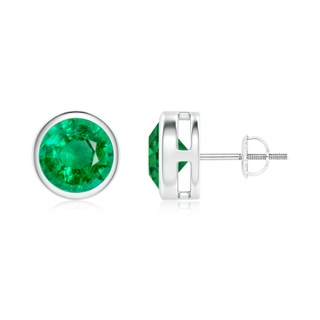 8mm AAA Bezel-Set Emerald Solitaire Stud Earrings in P950 Platinum