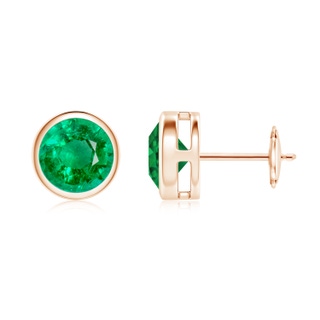 8mm AAA Bezel-Set Emerald Solitaire Stud Earrings in Rose Gold