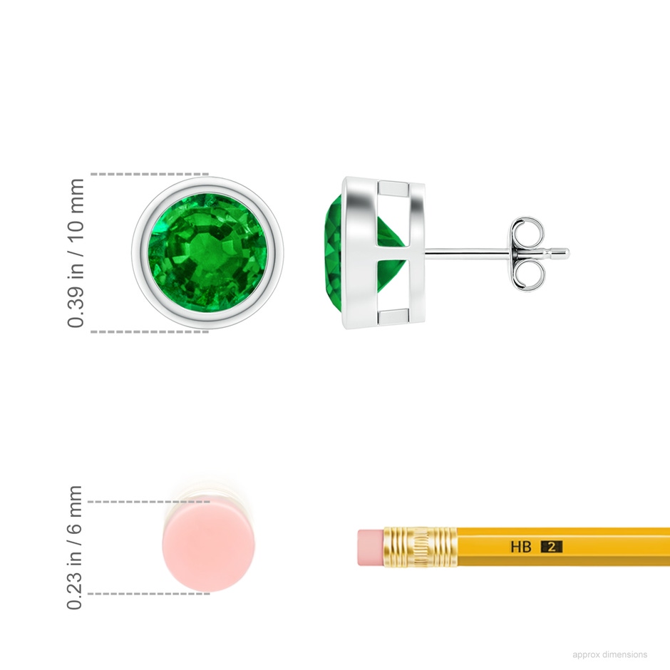 8mm AAAA Bezel-Set Emerald Solitaire Stud Earrings in S999 Silver ruler