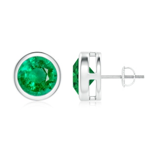 9mm AAA Bezel-Set Emerald Solitaire Stud Earrings in P950 Platinum