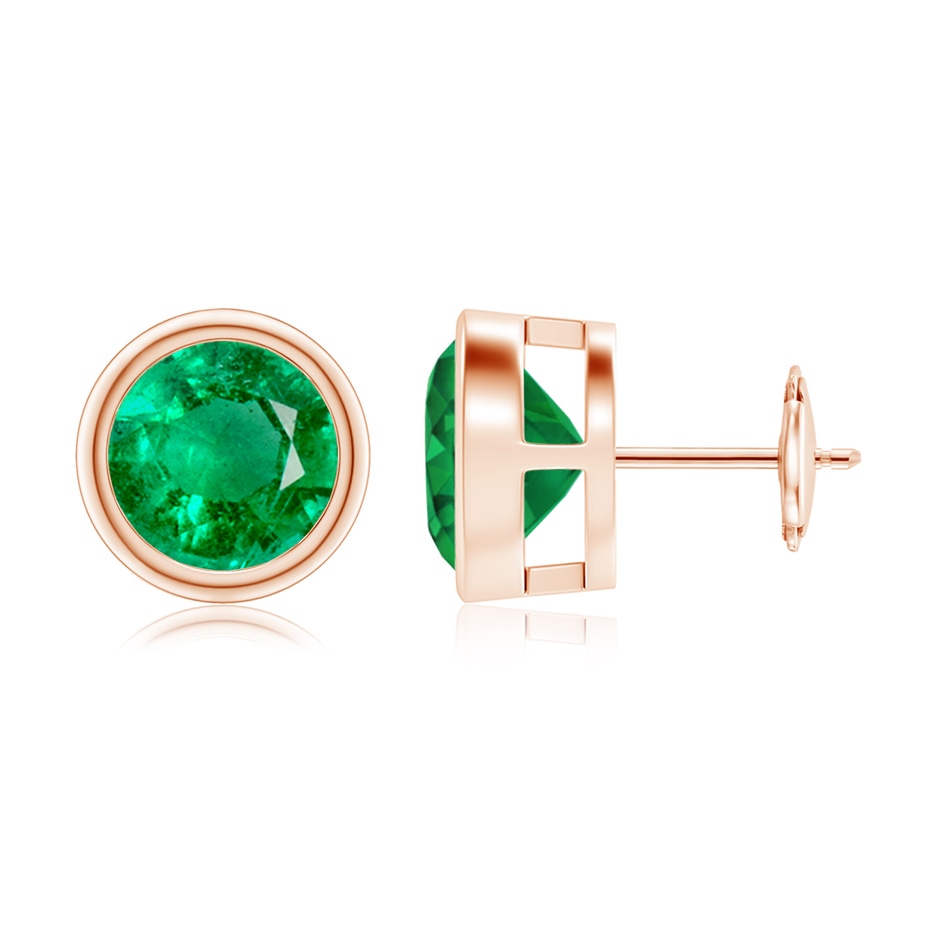 9mm AAA Bezel-Set Emerald Solitaire Stud Earrings in Rose Gold 