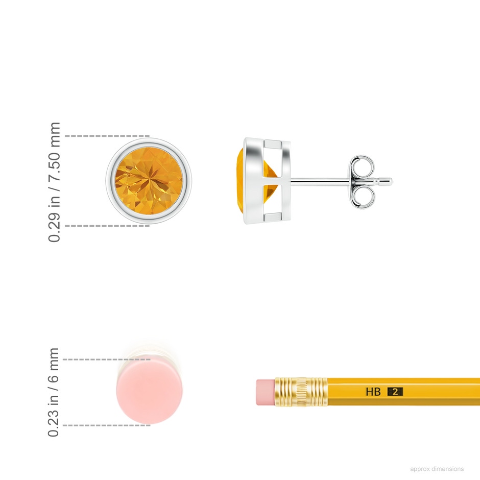 6mm A Bezel-Set Fire Opal Solitaire Stud Earrings in S999 Silver ruler