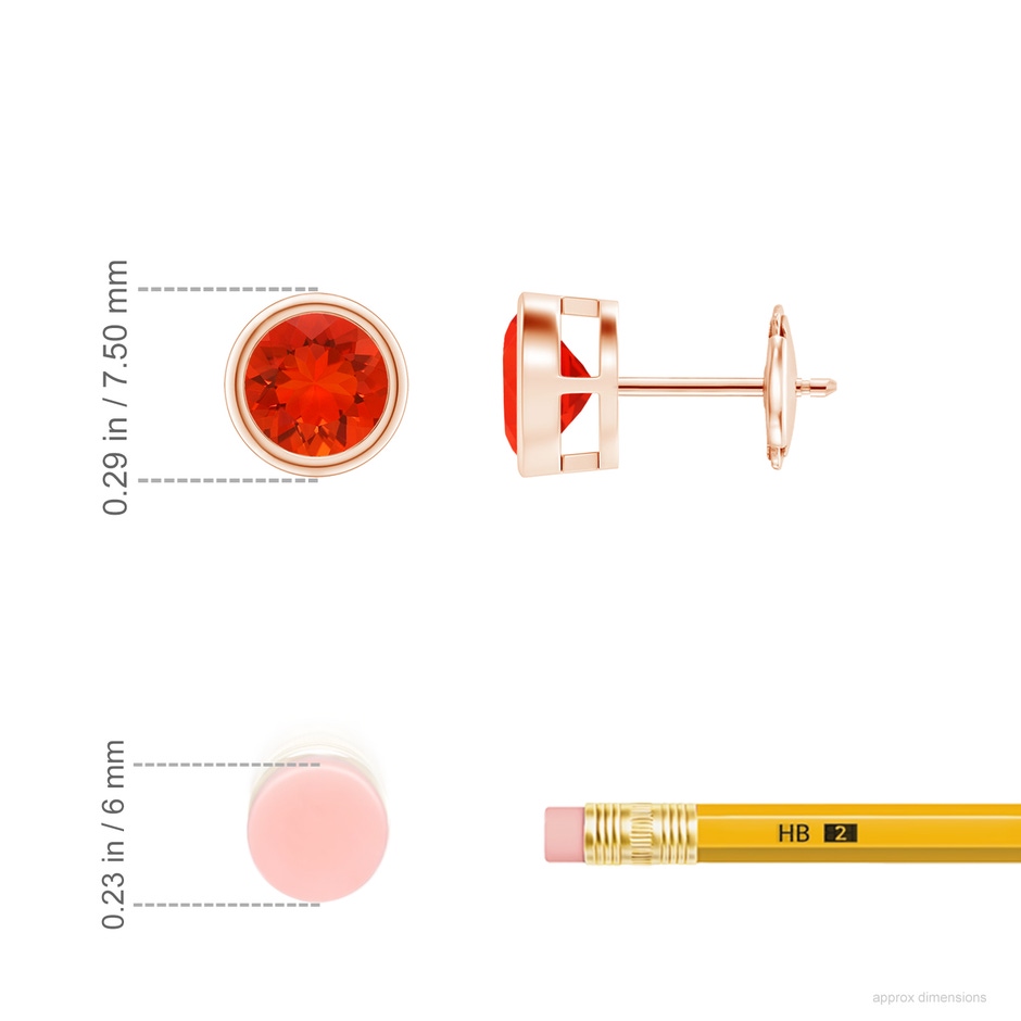 6mm AAAA Bezel-Set Fire Opal Solitaire Stud Earrings in 18K Rose Gold ruler