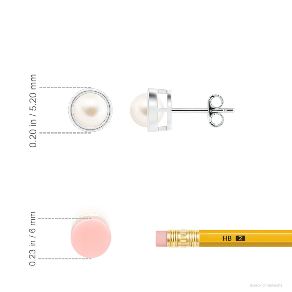 4mm AAA Bezel-Set Freshwater Pearl Solitaire Stud Earrings in S999 Silver ruler