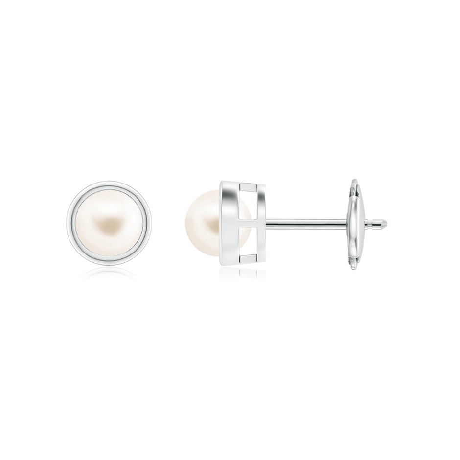 4mm AAA Bezel-Set Freshwater Pearl Solitaire Stud Earrings in White Gold 