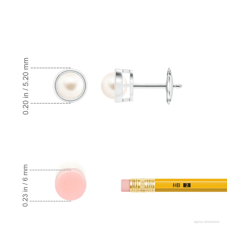 4mm AAA Bezel-Set Freshwater Pearl Solitaire Stud Earrings in White Gold ruler