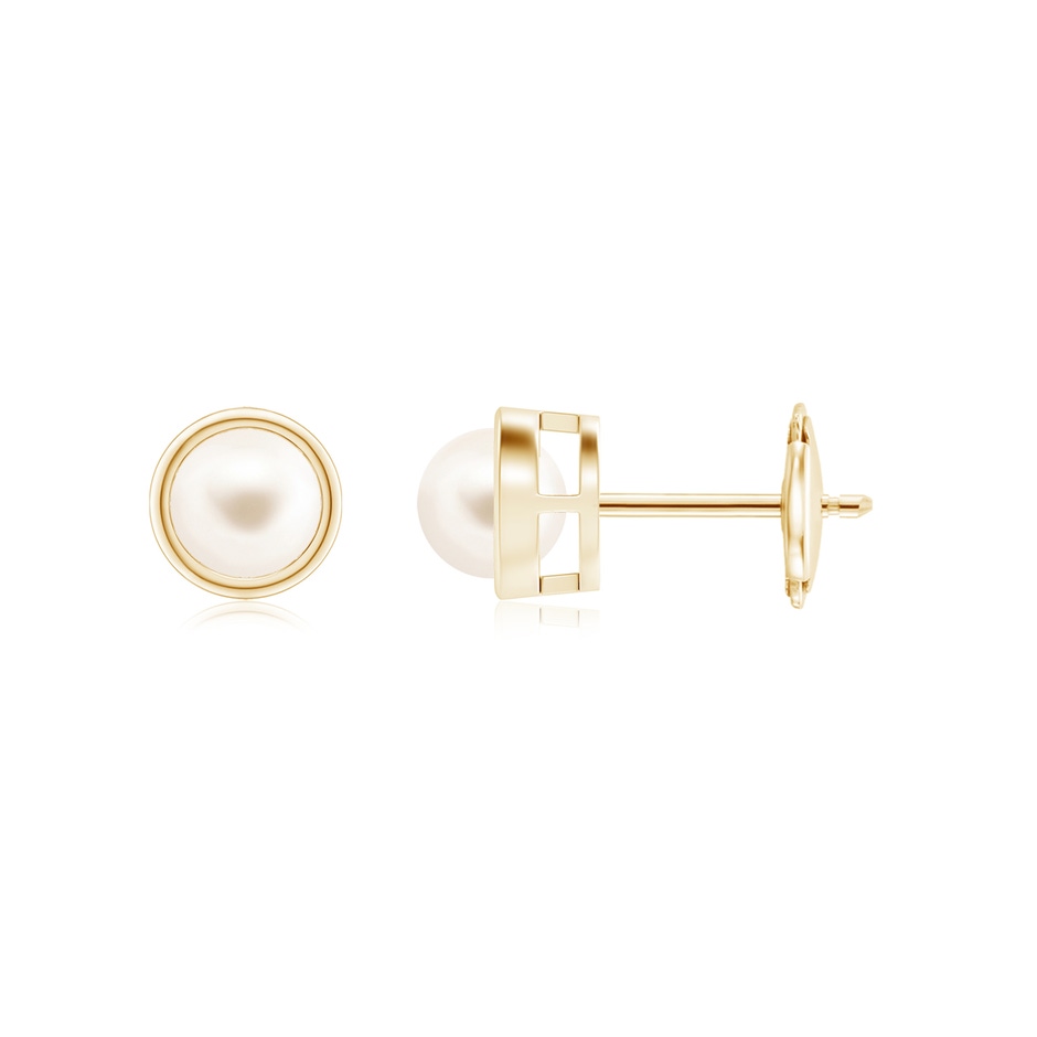 4mm AAA Bezel-Set Freshwater Pearl Solitaire Stud Earrings in Yellow Gold 