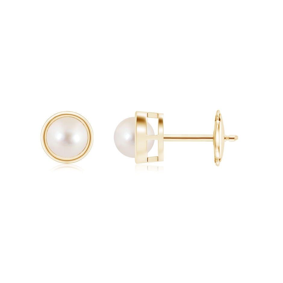 4mm AAAA Bezel-Set Freshwater Pearl Solitaire Stud Earrings in 18K Yellow Gold 
