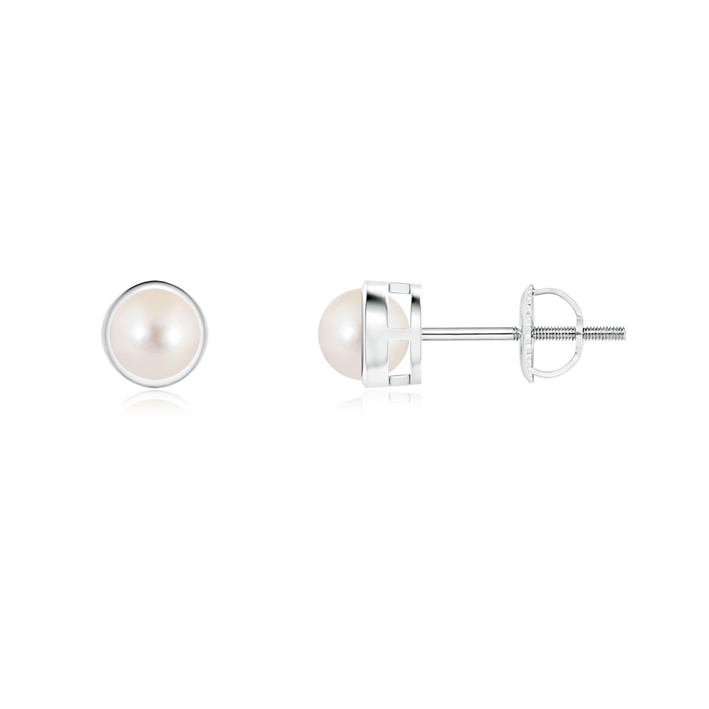 4mm AAAA Bezel-Set Freshwater Pearl Solitaire Stud Earrings in P950 Platinum
