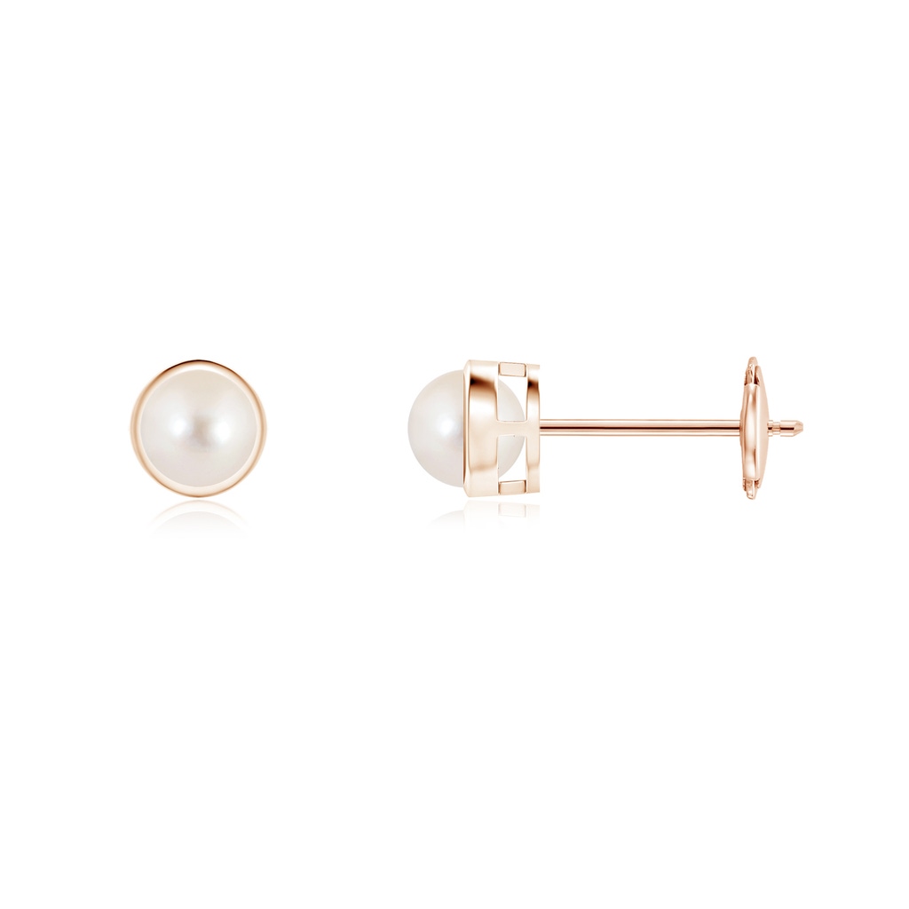 4mm AAAA Bezel-Set Freshwater Pearl Solitaire Stud Earrings in Rose Gold