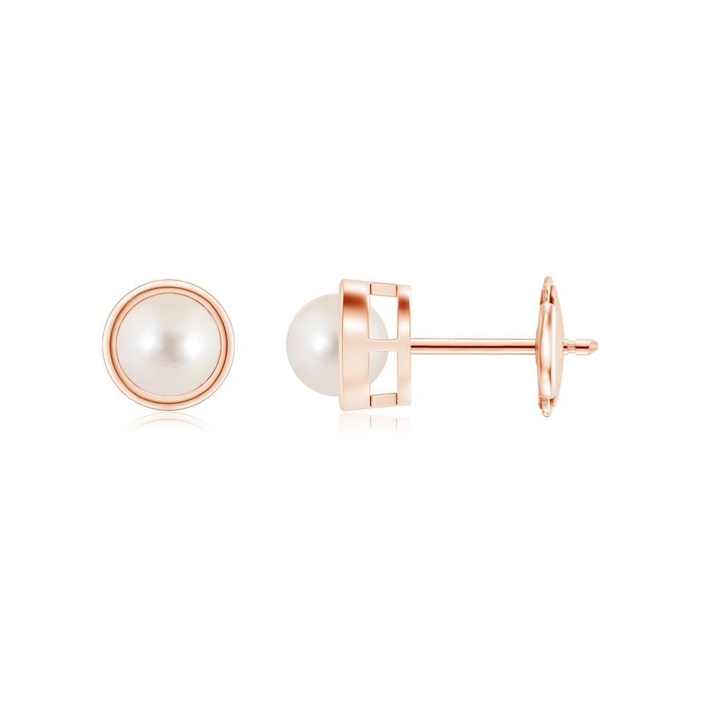 4mm AAAA Bezel-Set Freshwater Pearl Solitaire Stud Earrings in Rose Gold