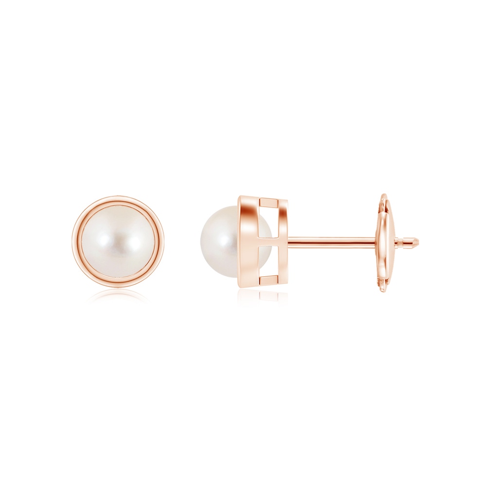 4mm AAAA Bezel-Set Freshwater Pearl Solitaire Stud Earrings in Rose Gold