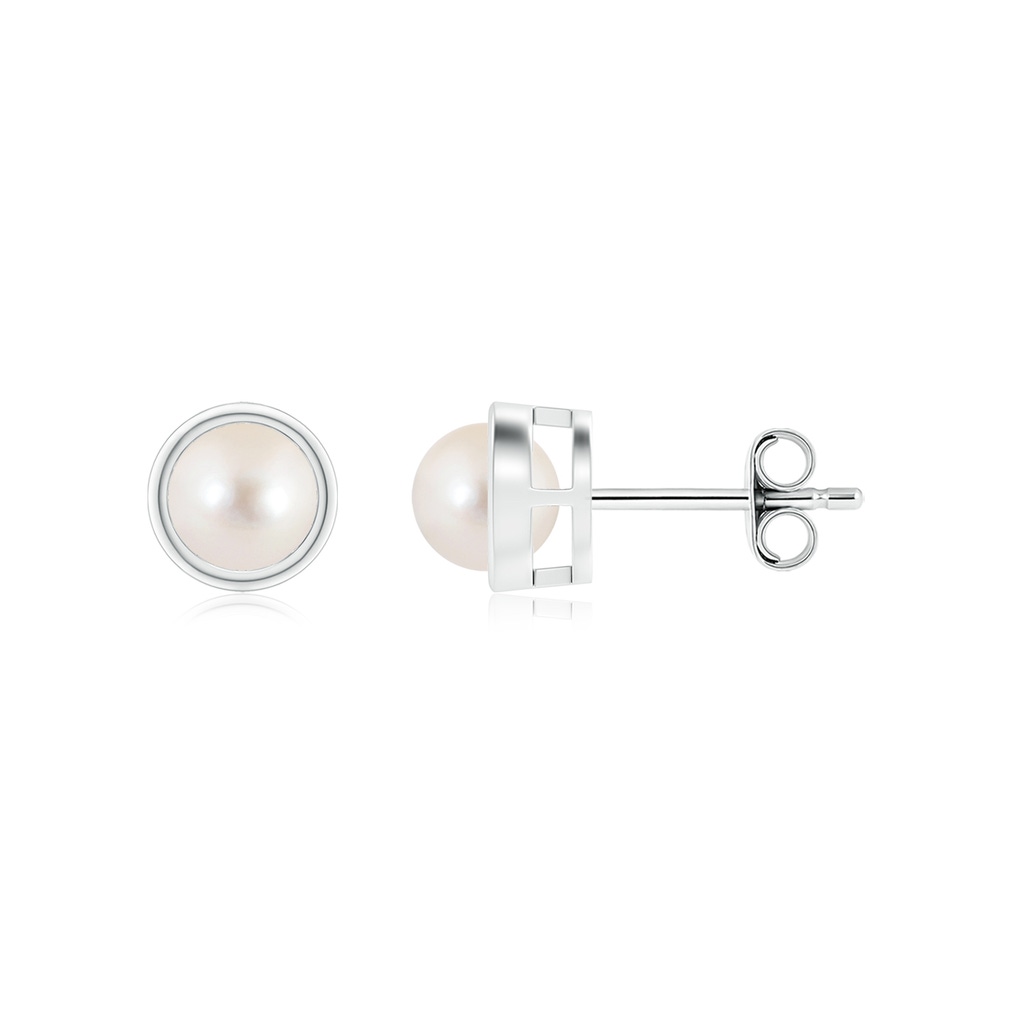 4mm AAAA Bezel-Set Freshwater Pearl Solitaire Stud Earrings in S999 Silver