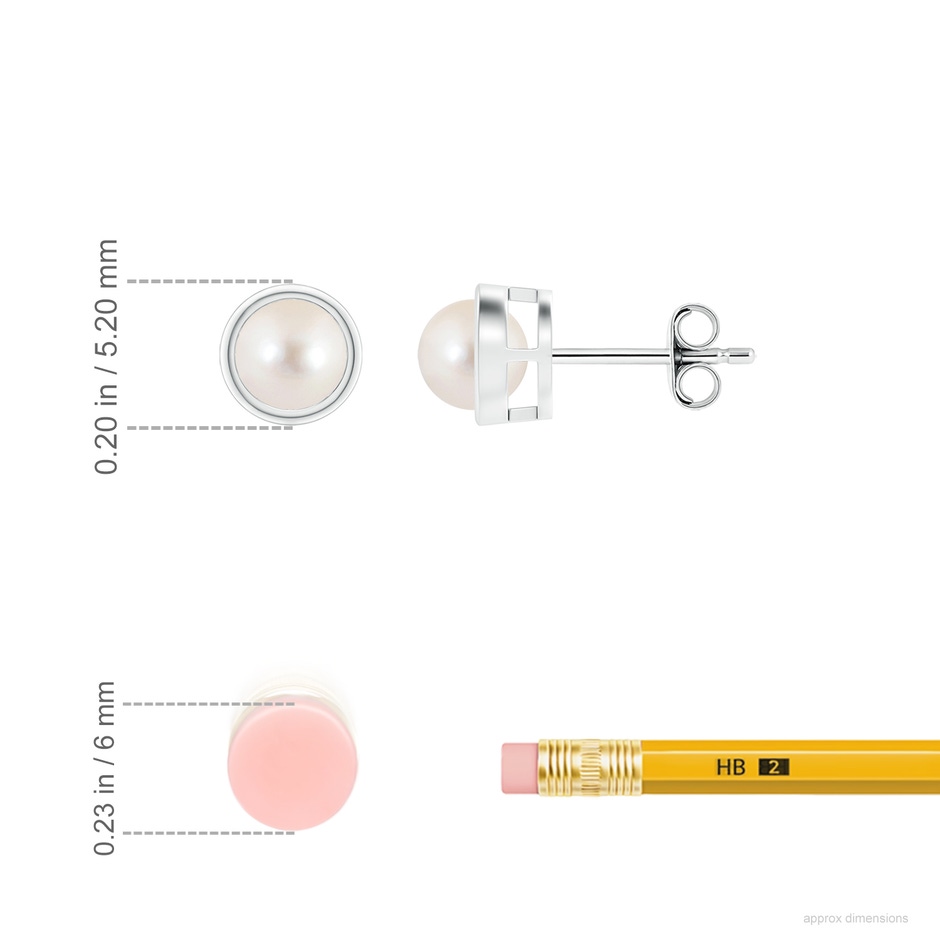4mm AAAA Bezel-Set Freshwater Pearl Solitaire Stud Earrings in S999 Silver ruler
