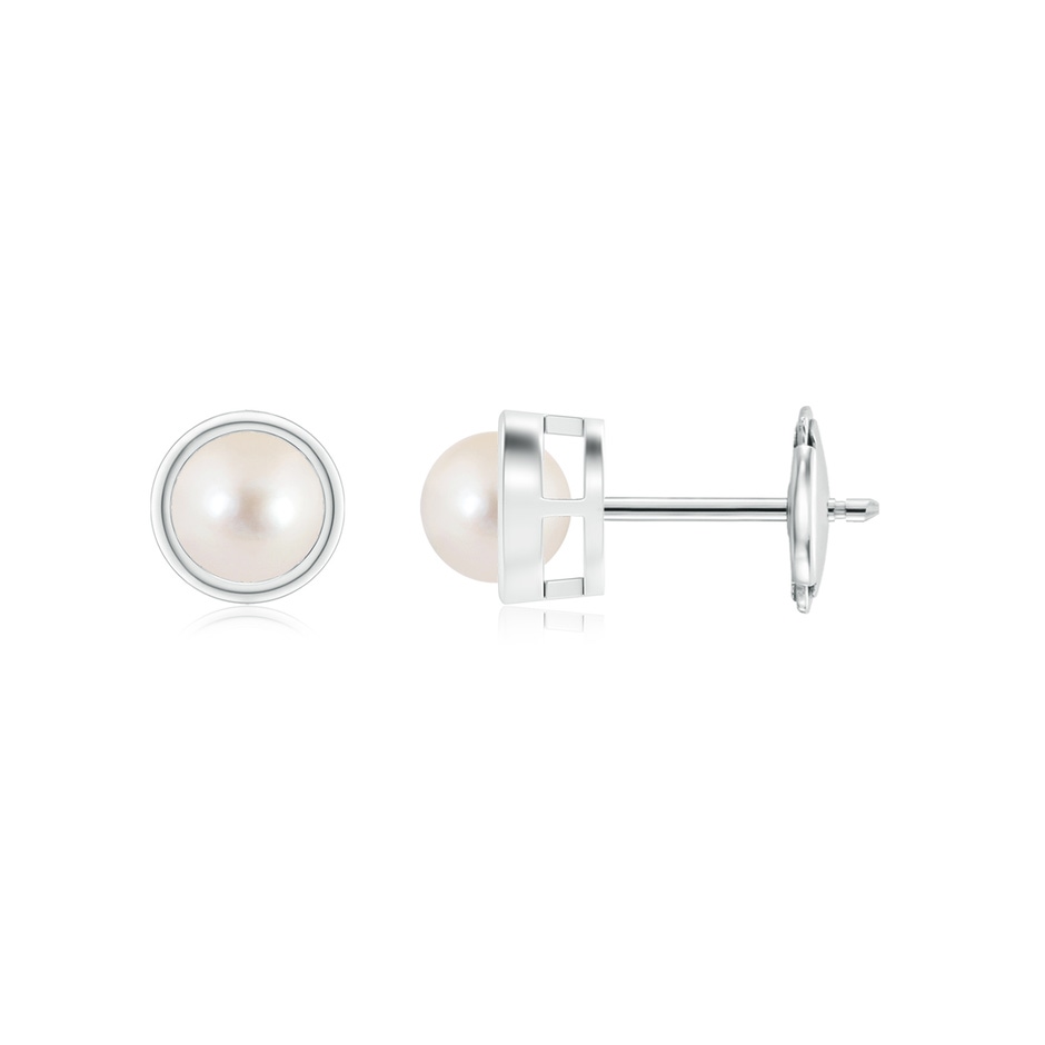 4mm AAAA Bezel-Set Freshwater Pearl Solitaire Stud Earrings in White Gold 