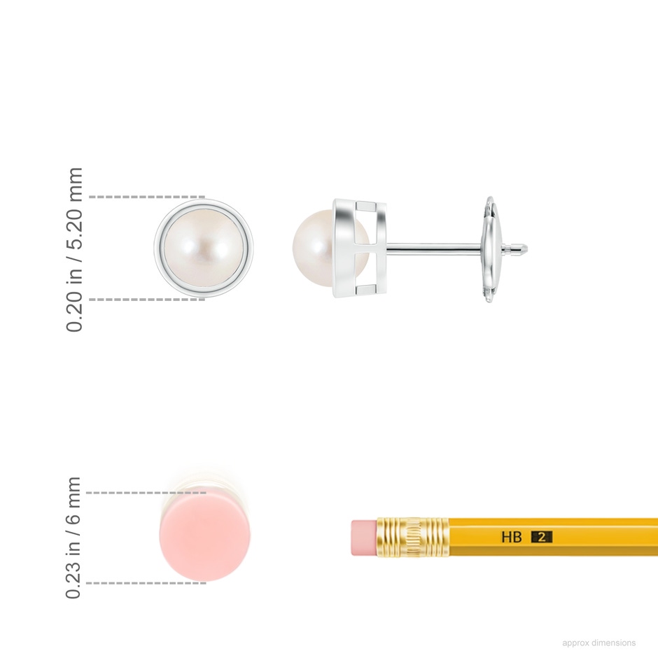 4mm AAAA Bezel-Set Freshwater Pearl Solitaire Stud Earrings in White Gold ruler