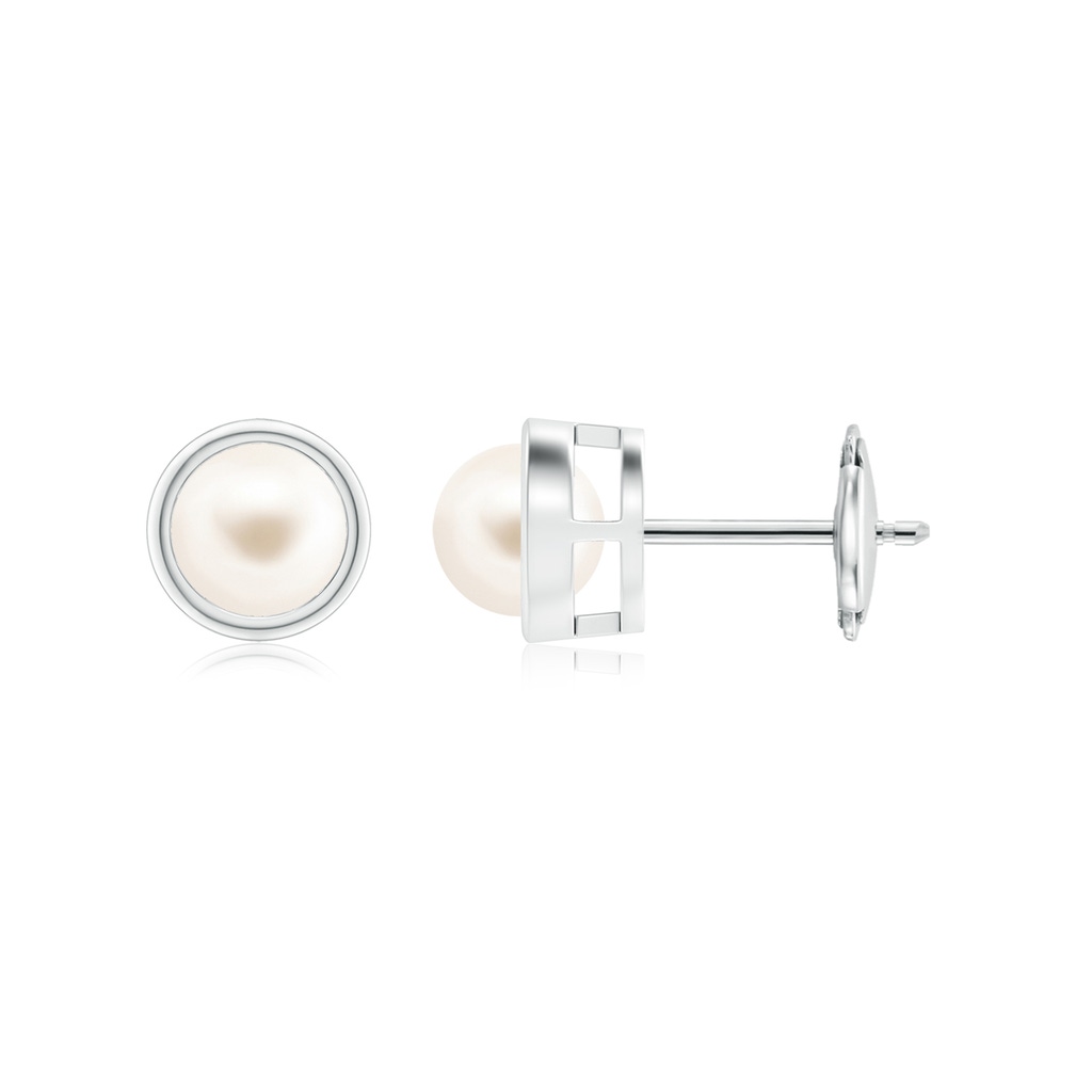 5mm AAA Bezel-Set Freshwater Pearl Solitaire Stud Earrings in White Gold