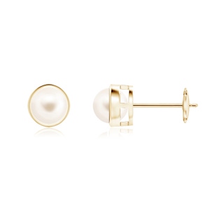 5mm AAA Bezel-Set Freshwater Pearl Solitaire Stud Earrings in Yellow Gold