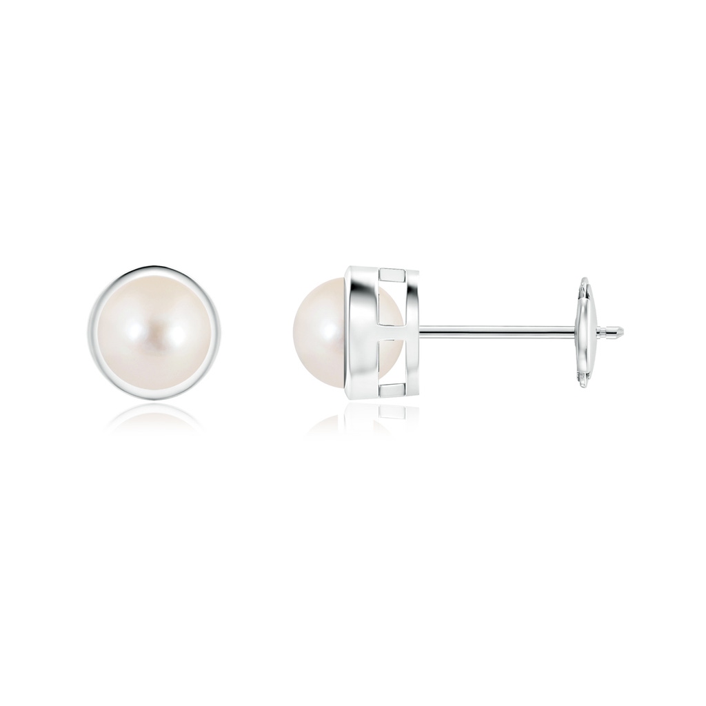 5mm AAAA Bezel-Set Freshwater Pearl Solitaire Stud Earrings in White Gold