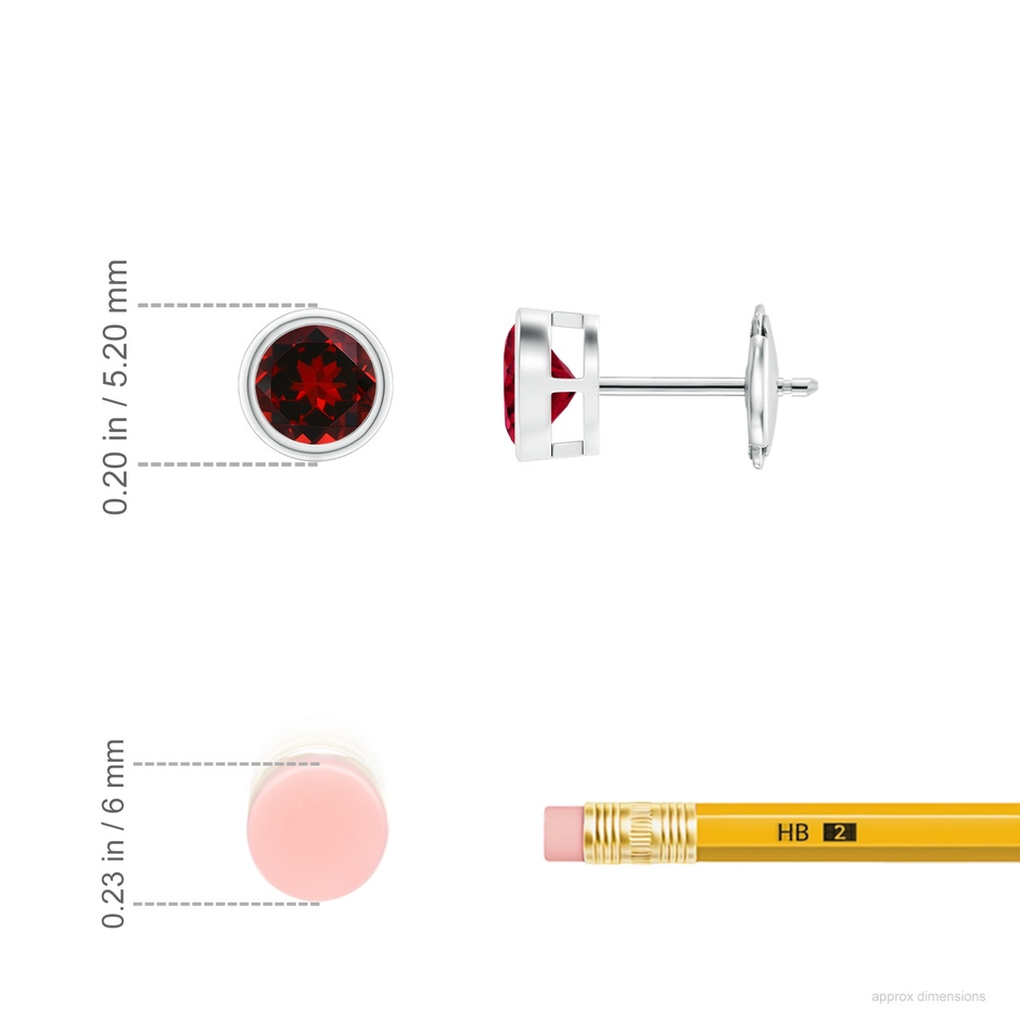 4mm AAAA Bezel-Set Garnet Solitaire Stud Earrings in White Gold ruler