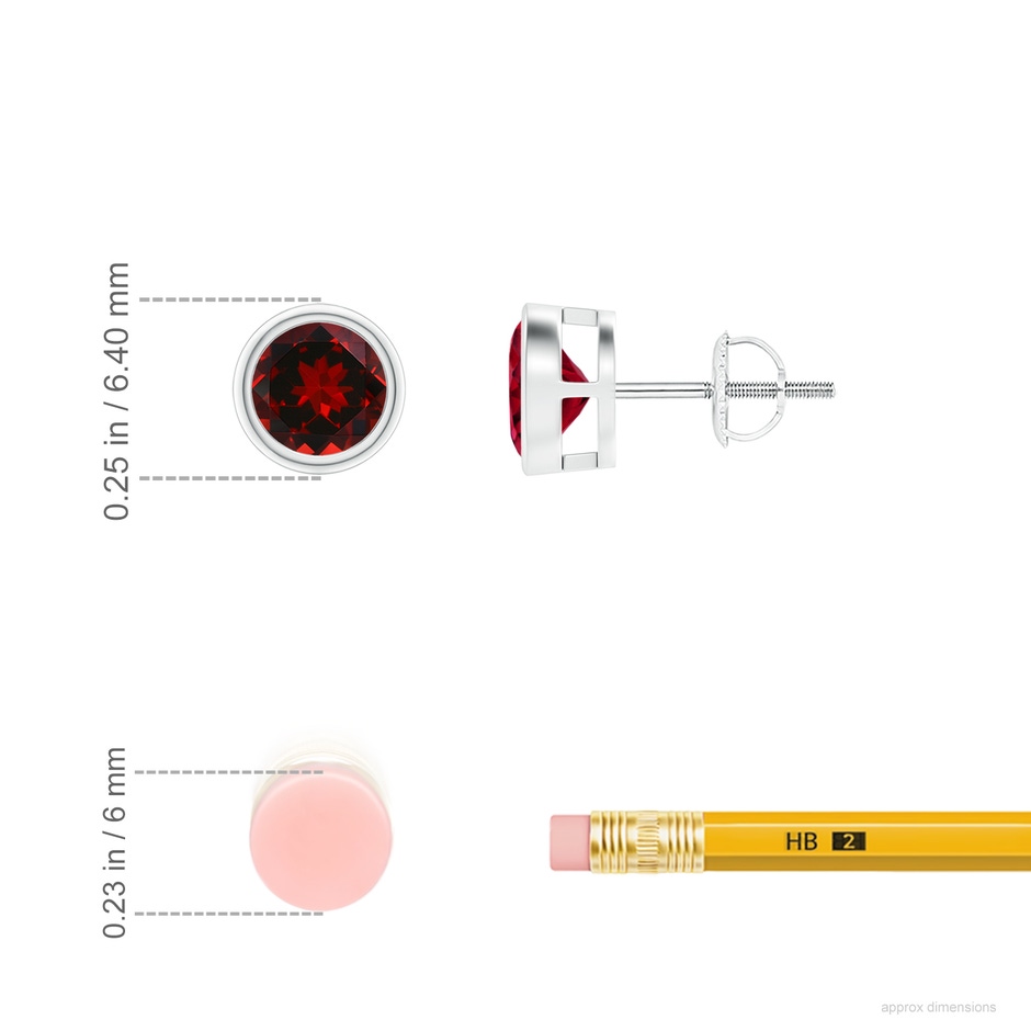 5mm AAAA Bezel-Set Garnet Solitaire Stud Earrings in P950 Platinum ruler
