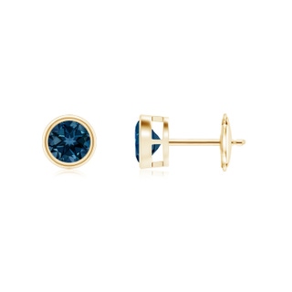 4mm AAAA Bezel-Set London Blue Topaz Solitaire Stud Earrings in Yellow Gold