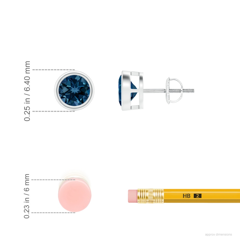 5mm AAAA Bezel-Set London Blue Topaz Solitaire Stud Earrings in P950 Platinum ruler