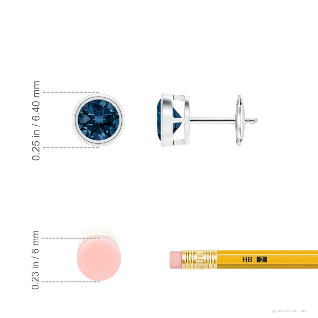 5mm AAAA Bezel-Set London Blue Topaz Solitaire Stud Earrings in White Gold - ruler