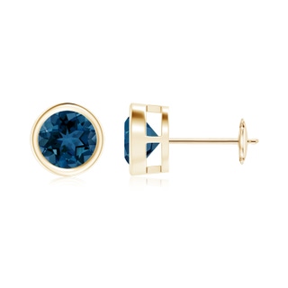 6mm AAA Bezel-Set London Blue Topaz Solitaire Stud Earrings in Yellow Gold