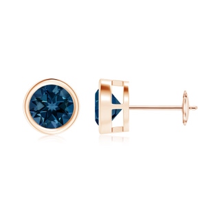 6mm AAAA Bezel-Set London Blue Topaz Solitaire Stud Earrings in Rose Gold