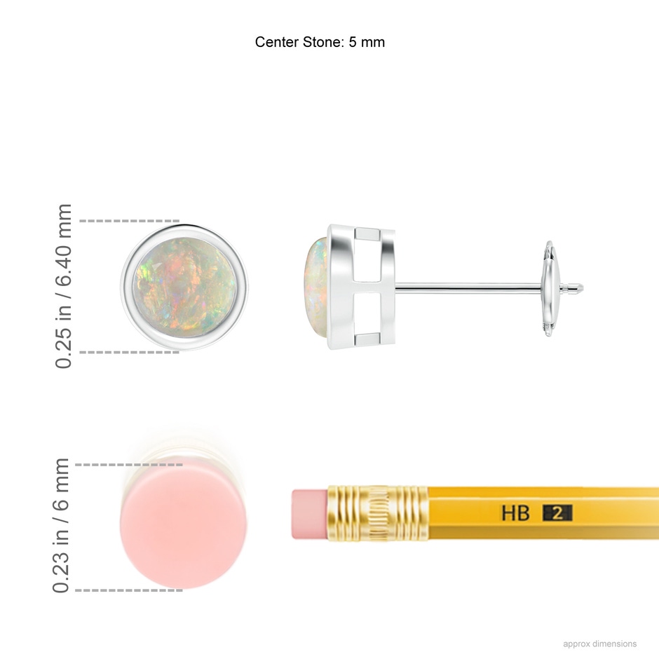 5mm AAAA Bezel-Set Opal Solitaire Stud Earrings in White Gold ruler