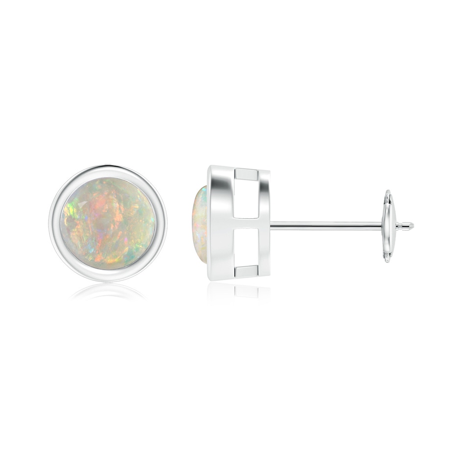 6mm AAAA Bezel-Set Opal Solitaire Stud Earrings in White Gold 