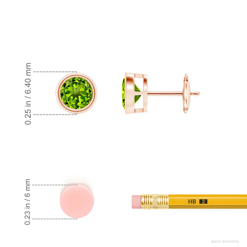 5mm AAAA Bezel-Set Peridot Solitaire Stud Earrings in Rose Gold ruler