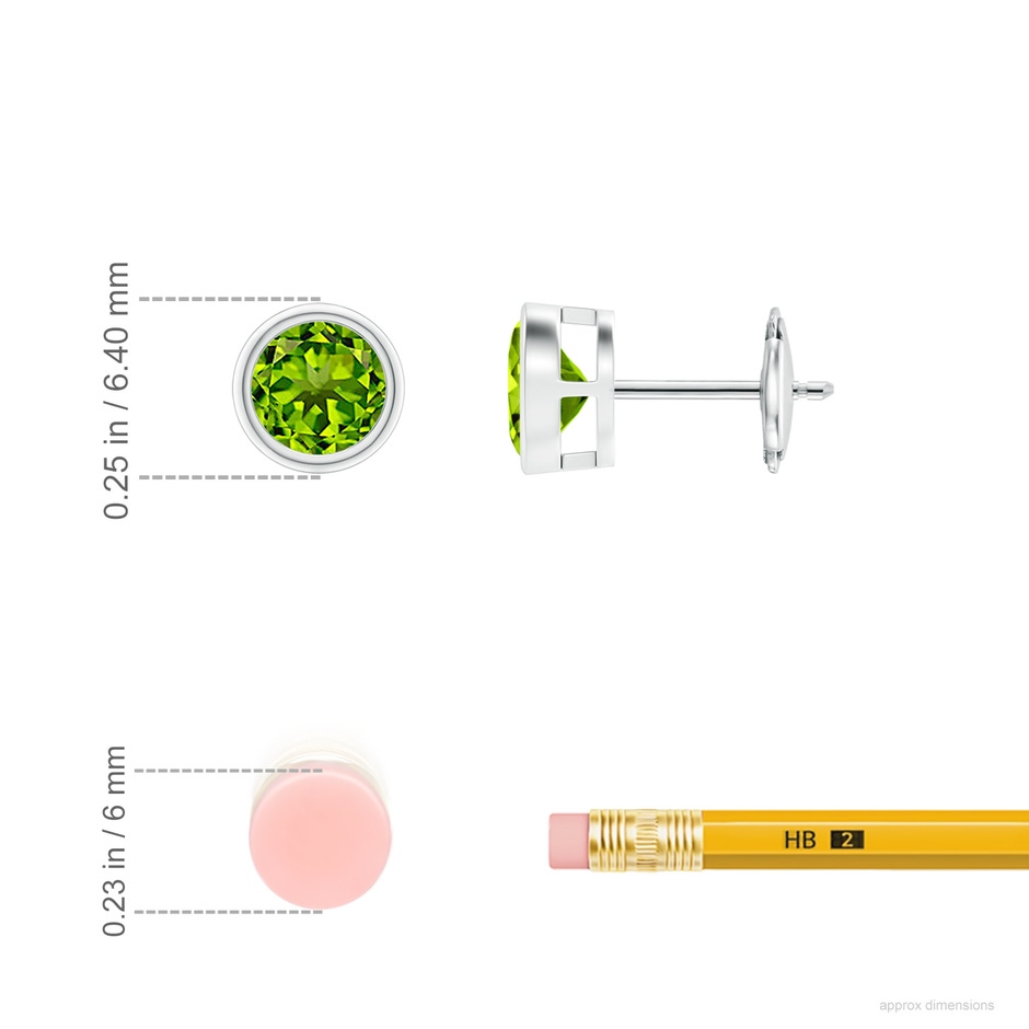 5mm AAAA Bezel-Set Peridot Solitaire Stud Earrings in White Gold ruler